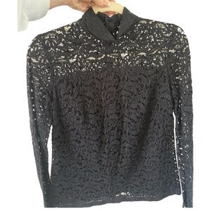 Judith & Charles | Bellini Blouse lace long sleeve black top zip back sz 2